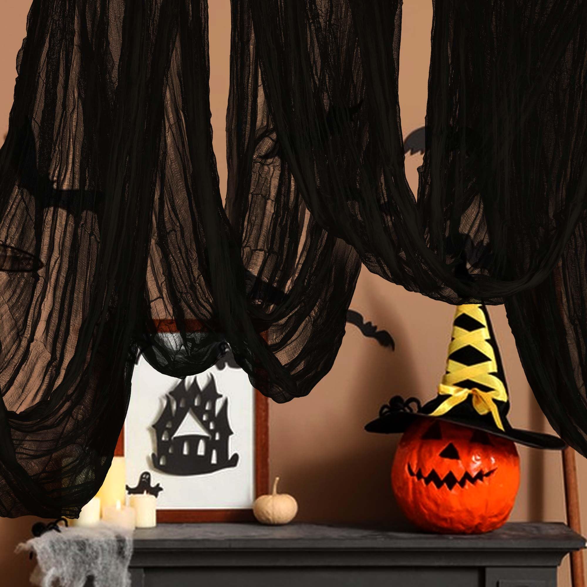 RunNico 197'' x 85'' Halloween Blood Red Scary Gauze, Bloody Haunted House Creepy Cloth, Spooky Fabric Hanging Decoration for Horror Themed Nightmare Party Wall Yard Doorway Porch Decor